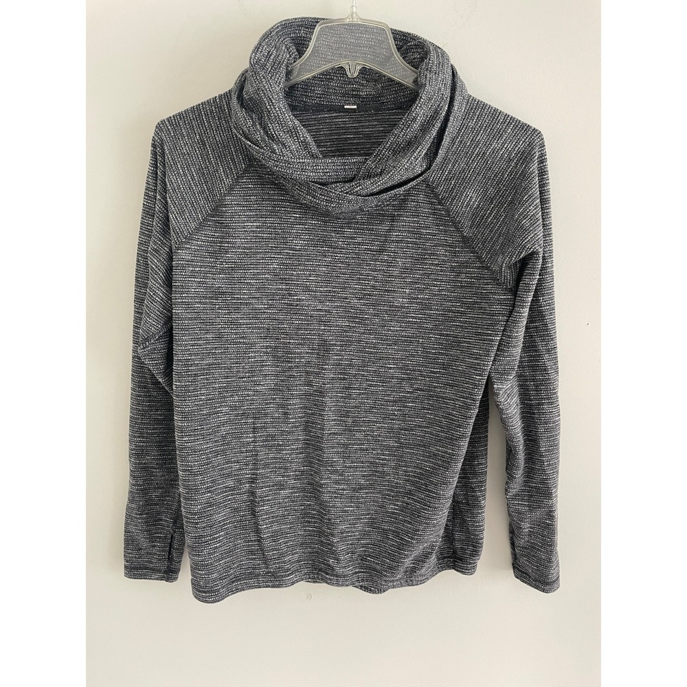 Lululemon Cowl Neck Pullover Space Dye Black Long Sleeve Thumbholes Size 10